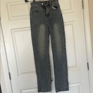 EUC. Nasty Gal Black Split Hem Straight Leg Jeans #109